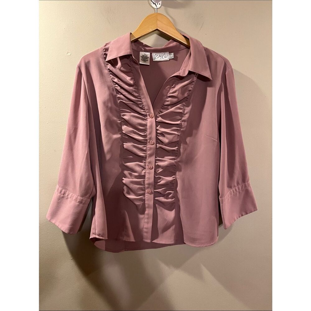 1980’s Ruffle-Front Button Down Blouse - Dusty Mauve